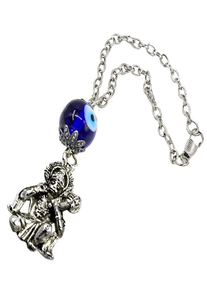AFH Blue Evil Eye of Protection Mahabali Hanuman Car Hanging Charm Silver Spiritual Hanging Ornament - Image 2